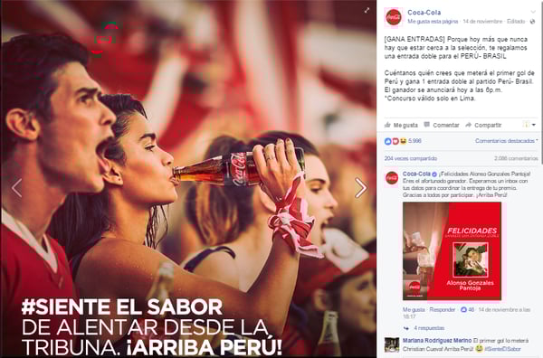 Publicación de Coca Cola Marketing de contenidos - Ejemplos Coca Cola