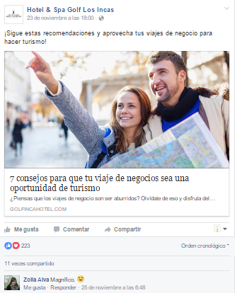 Publicación de Golf Los Incas.png Marketing de contenidos - Ejemplos Golf Los Incas