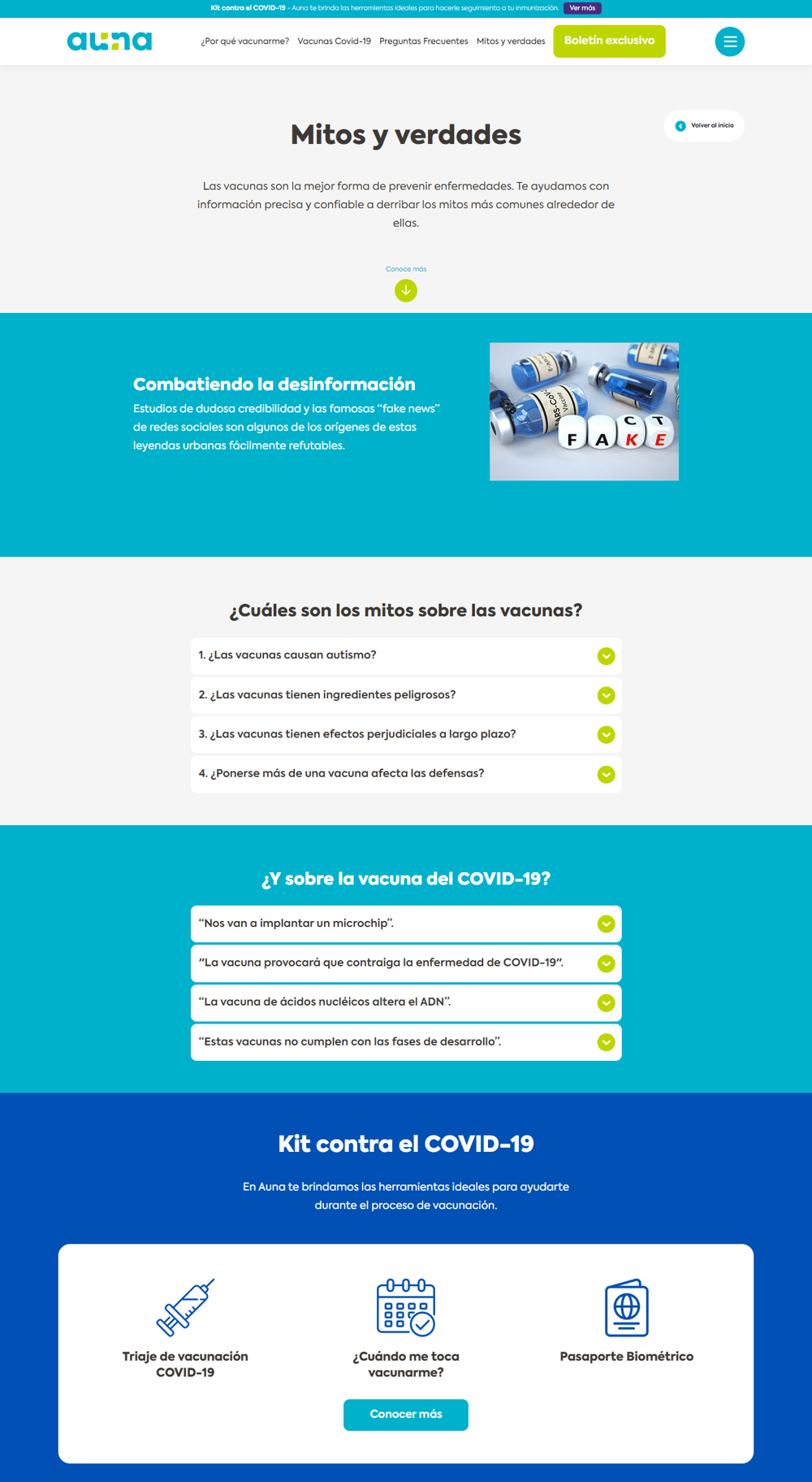 diseño web vacunate info contenido